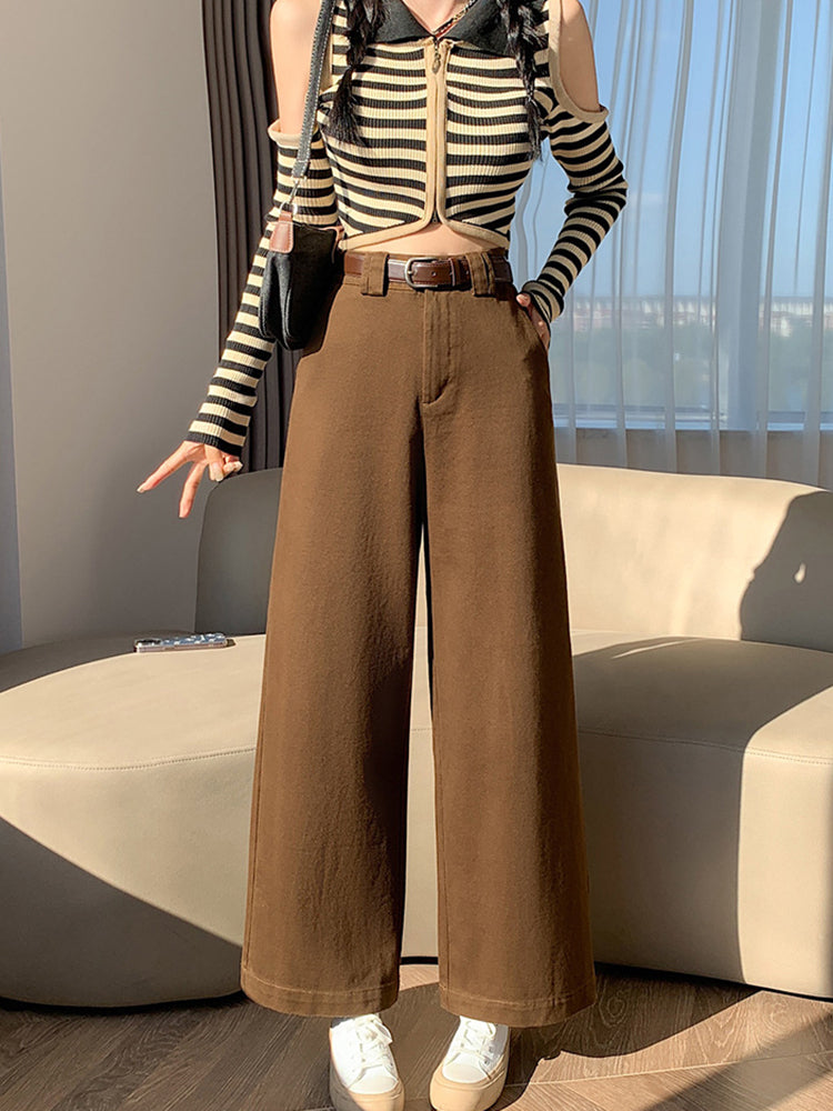 Women's High Waist Nine-point Straight Narrow Wide Leg Pants-ABP3011BK