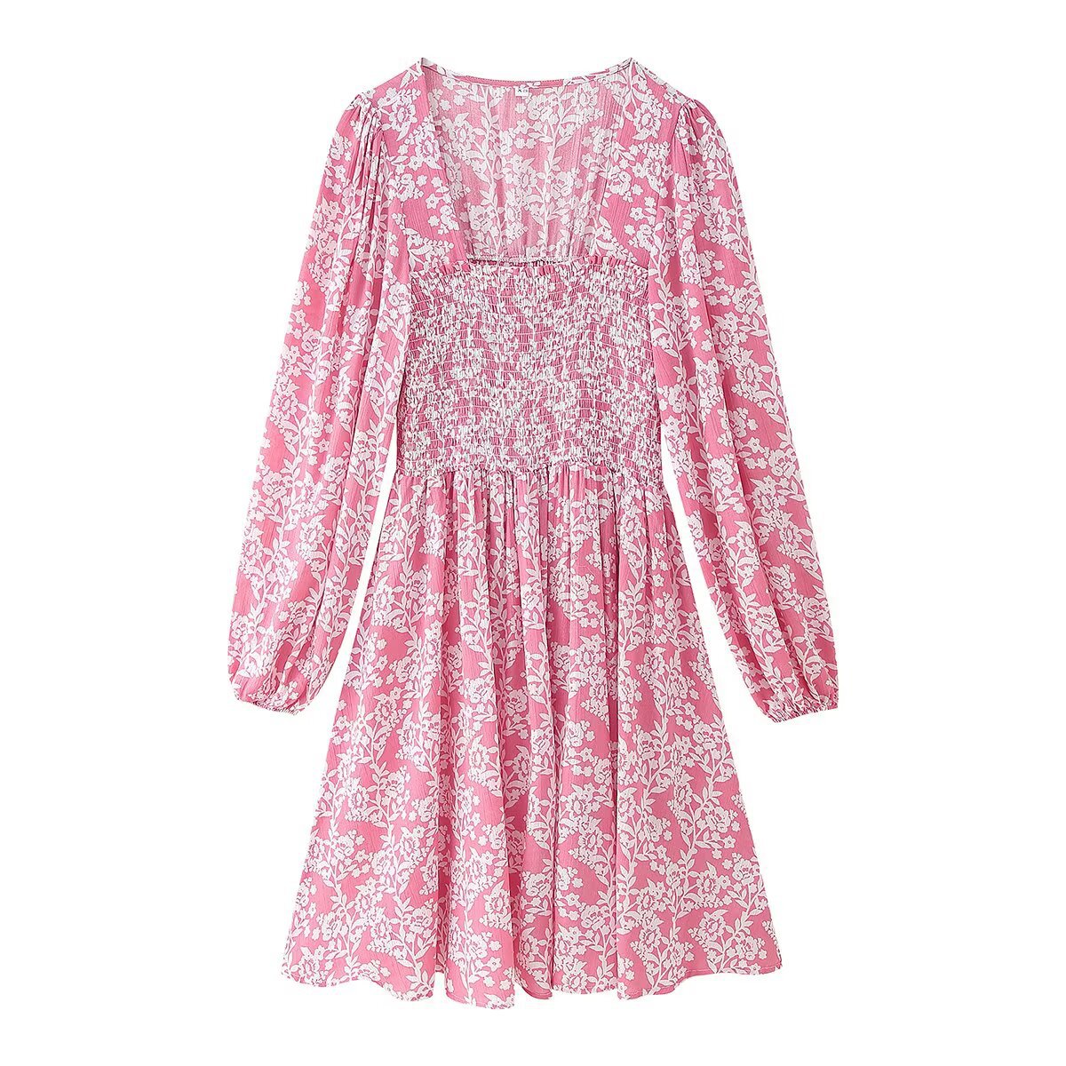 2025 Spring Women's Long Sleeve Square Neck Printed Dress-E-4180
