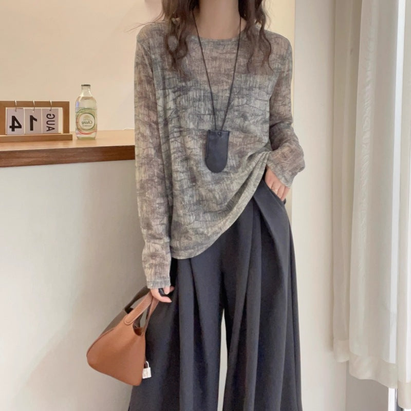 Autumn Tie-dye Casual Light Long-sleeved T-shirt-ABS2500BK