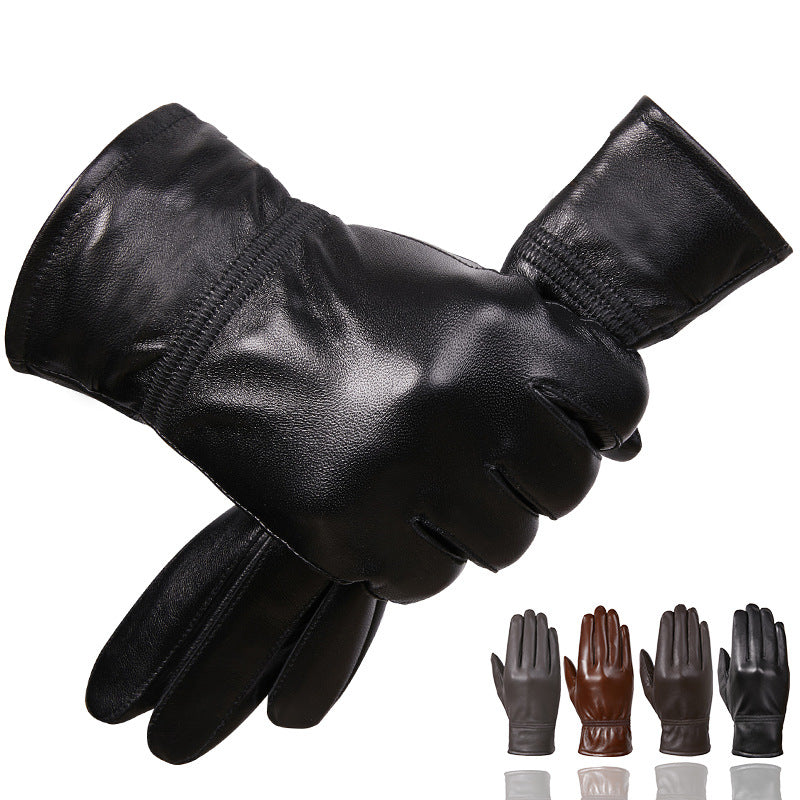 Autumn and Winter Warm Fleece Outdoor Multi-color Leather Gloves