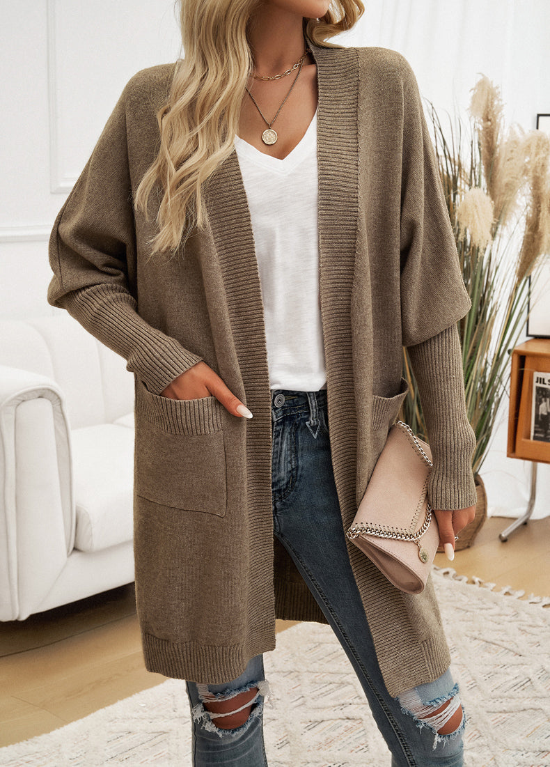 Batwing Sleeve Cardigan Solid Color Sweater Jacket