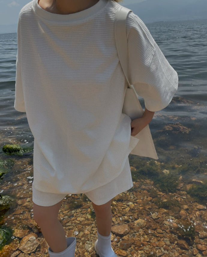 2025 Summer White Suit Short Sleeve T-shirt + Shorts 2-piece Sets-SPF-234
