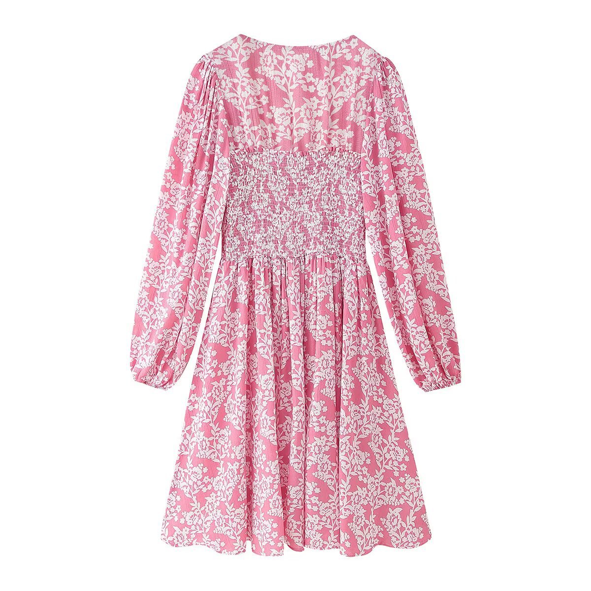 2025 Spring Women's Long Sleeve Square Neck Printed Dress-E-4180