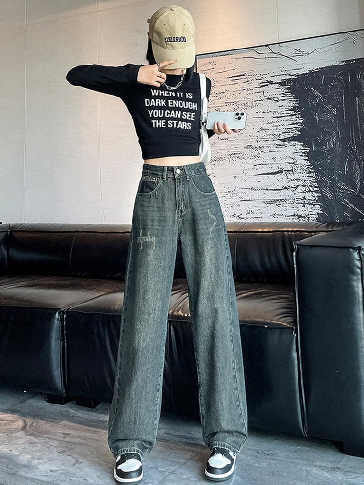 Women's Wide Leg Jeans-ABP3006BL