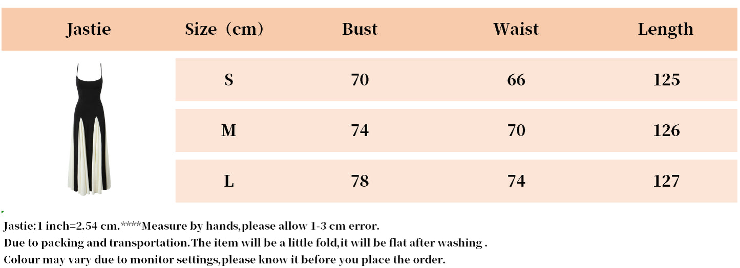 Black and White Stitching Dress Women Summer Sleeveless Suspender Long Dresses-PUT-200