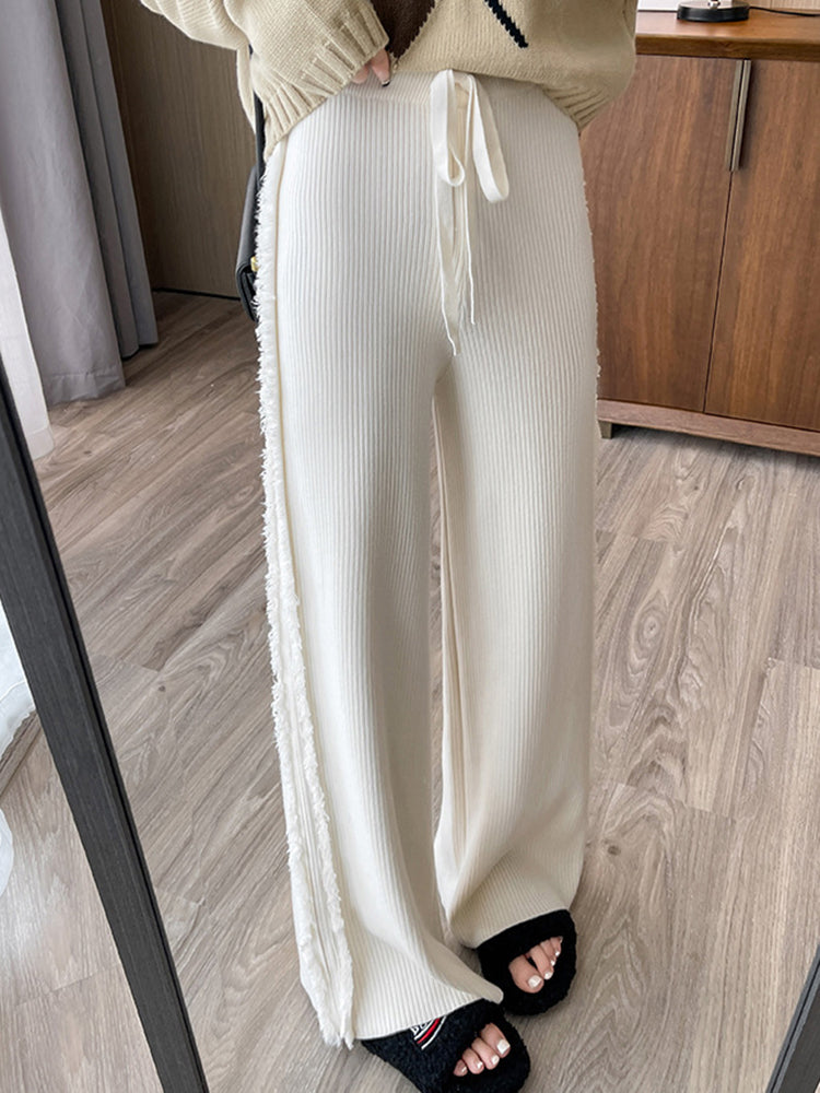 Women's Knitted Tassel Wide-leg Pants
