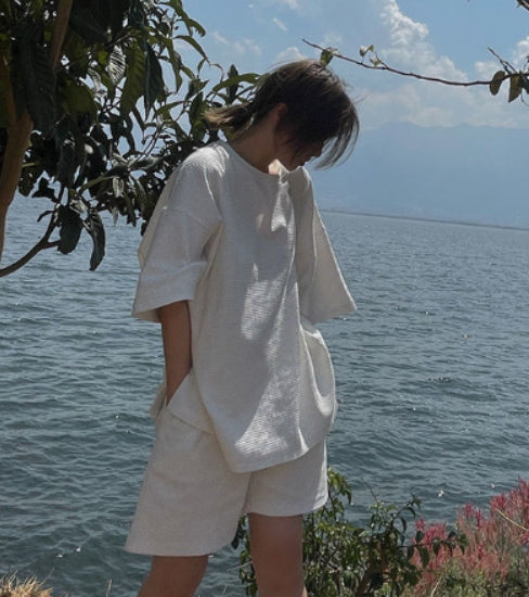 2025 Summer White Suit Short Sleeve T-shirt + Shorts 2-piece Sets-SPF-234