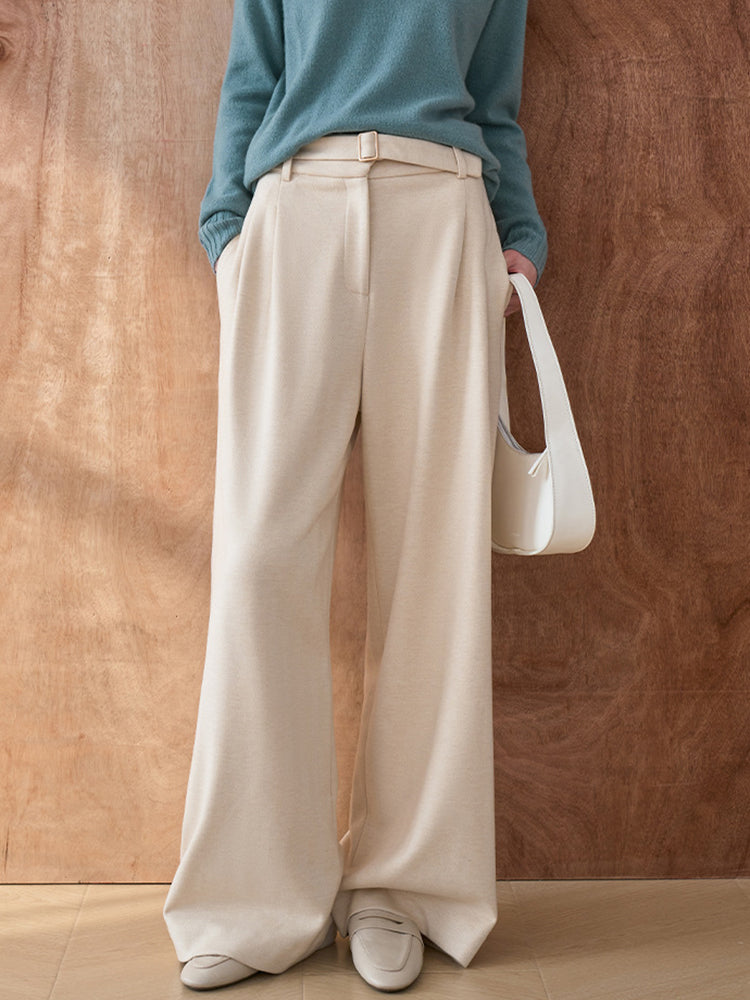 Wool Pants Women 2024 Winter Casual Wide Leg Pants-ABP3013BK