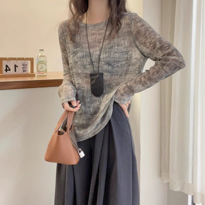 Autumn Tie-dye Casual Light Long-sleeved T-shirt-ABS2500BK