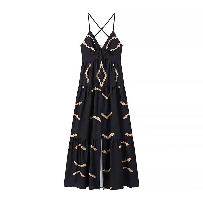 Women's Halter Neck Backless Slit Long Dress-E-4182