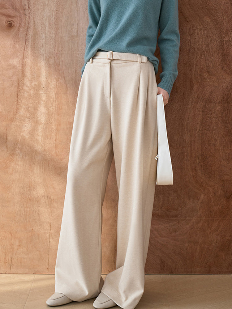 Wool Pants Women 2024 Winter Casual Wide Leg Pants-ABP3013BK