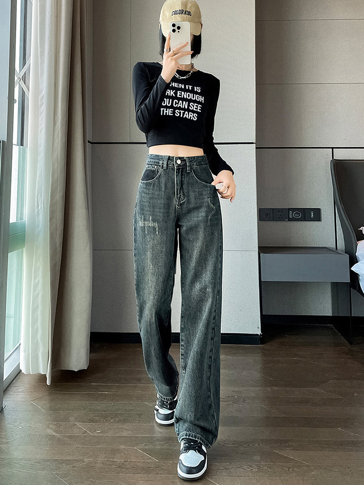 Women's Wide Leg Jeans-ABP3006BL