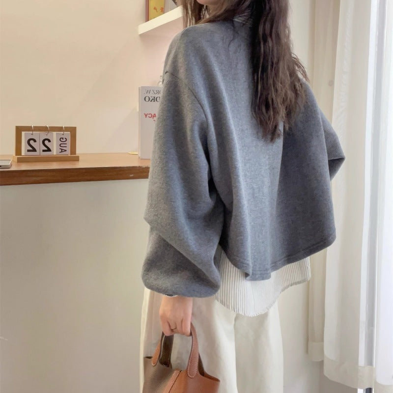 Women's Striped Shirt Stitching Fake Two-piece Sweatshirt-ABS2475WT