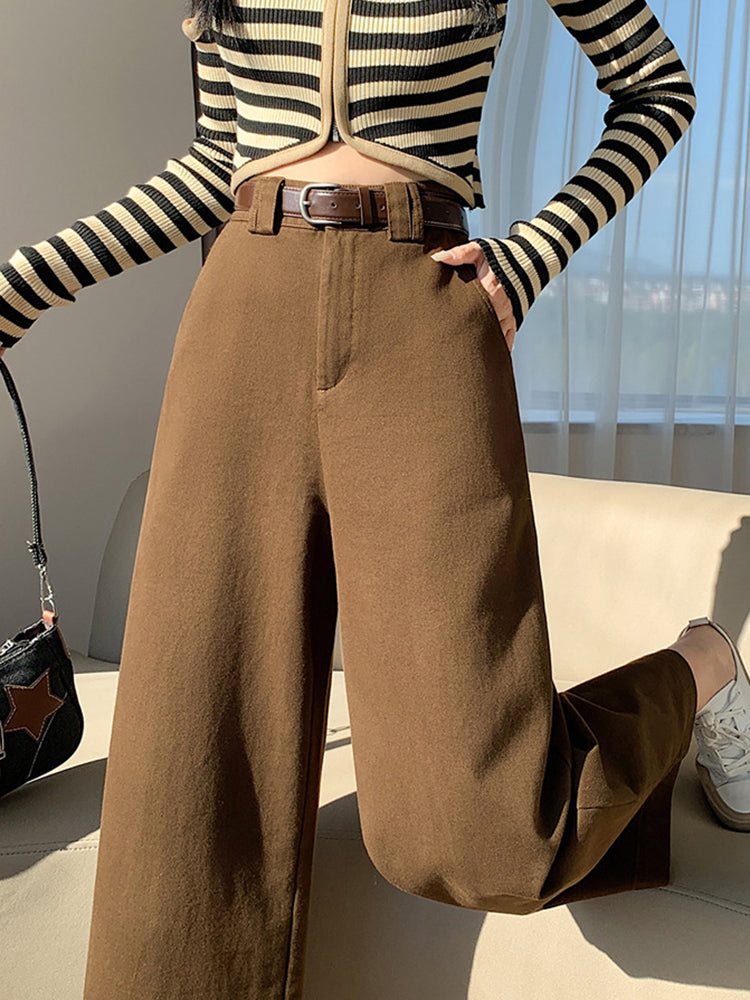 Women's High Waist Nine-point Straight Narrow Wide Leg Pants-ABP3011BK