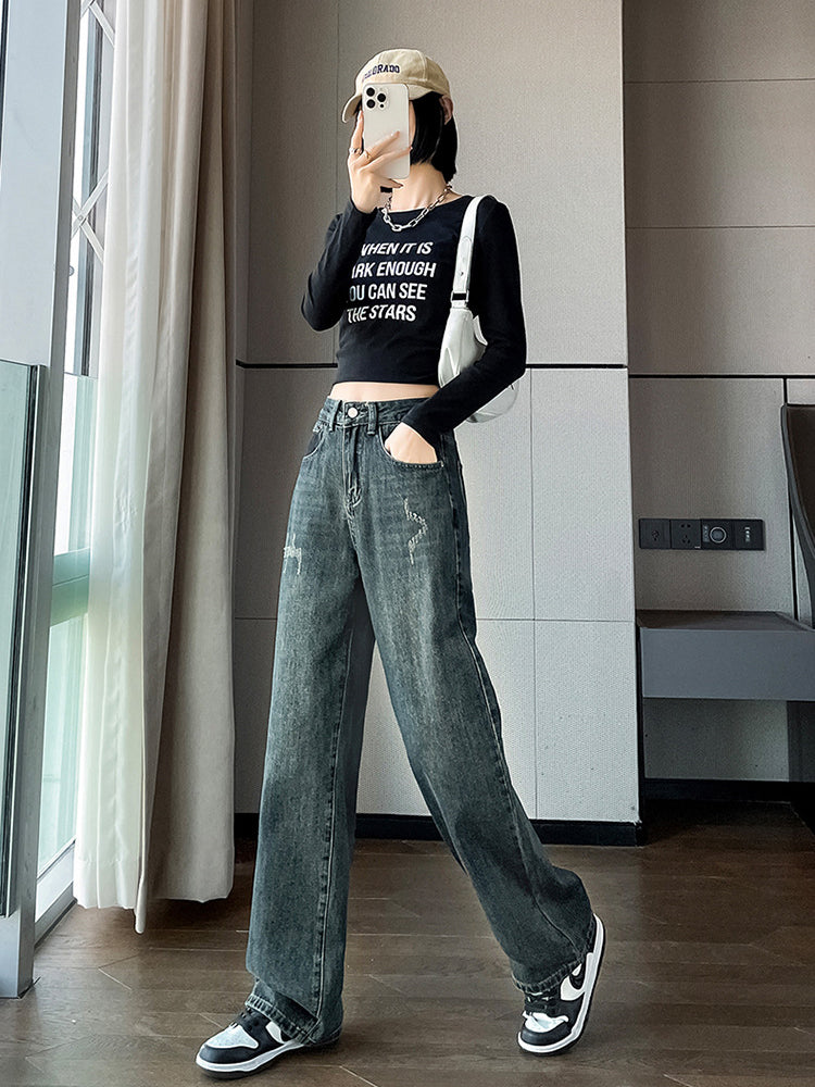 Women's Wide Leg Jeans-ABP3006BL
