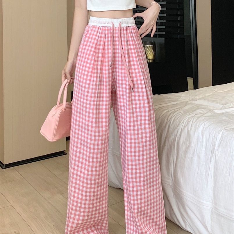 Women's Multi-color Plaid Wide-leg Pants-MO160