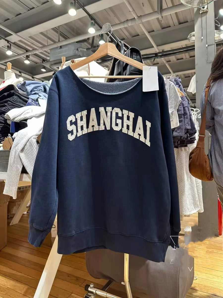 ABNW043 Navy Cotton Loose Sweatshirt