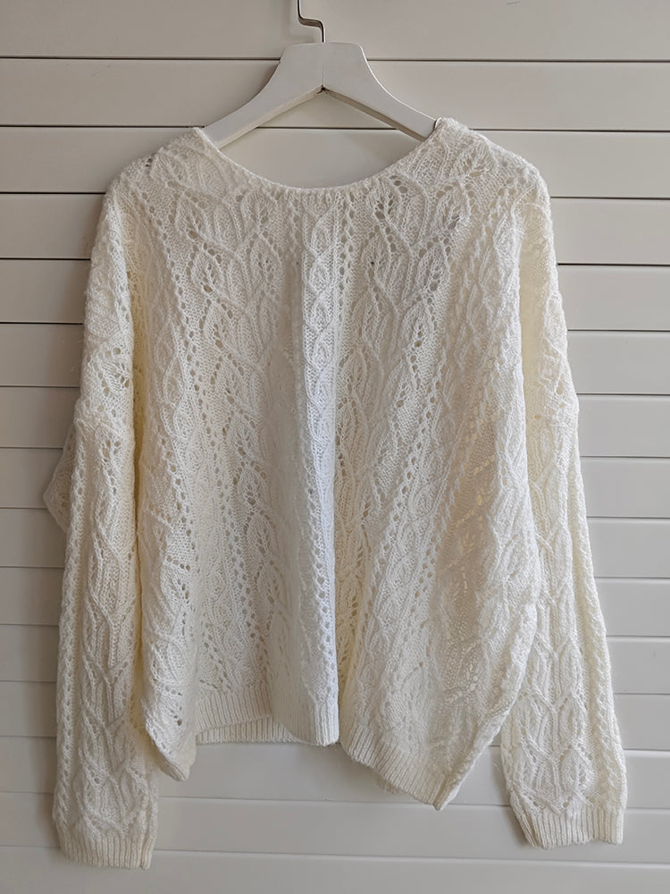 SHA-White V-Neck Cardigan