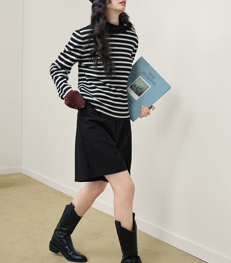 Women's High Collar Striped Bottoming Shirt