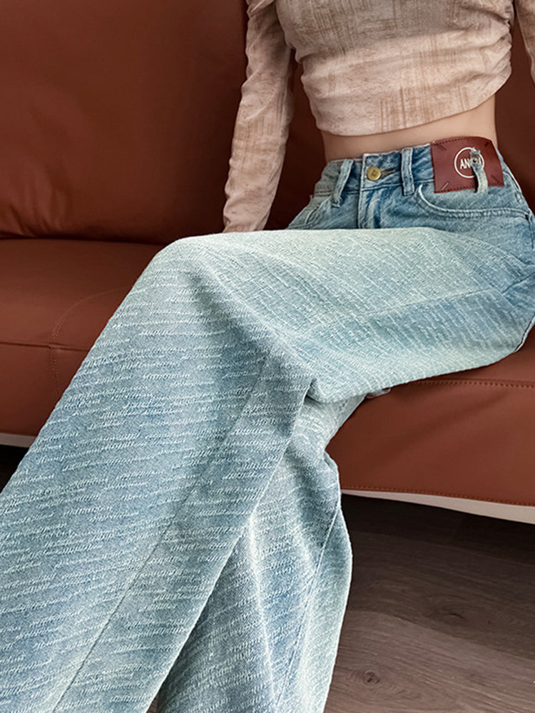 Women's Jacquard Wide-leg Jeans-ABP3003BL