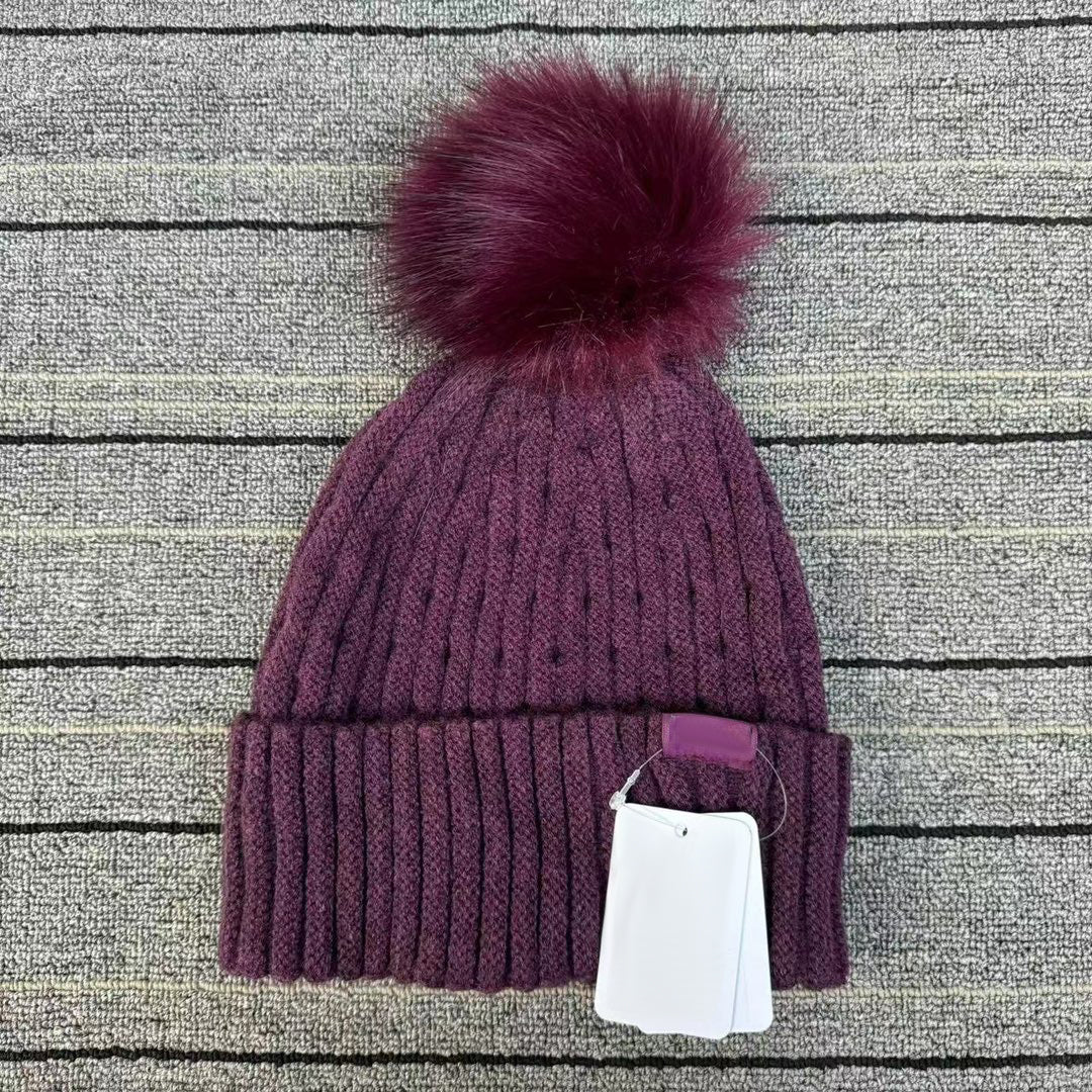 Autumn and Winter Woolen Hat with Pompom Decoration