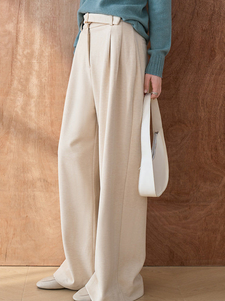 Wool Pants Women 2024 Winter Casual Wide Leg Pants-ABP3013BK