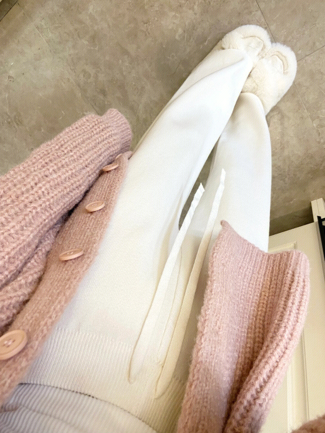 Women's Knitted White Wool Wide-leg Pants-ABP3012BL