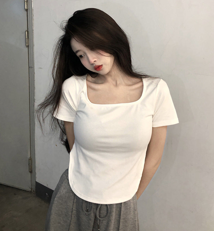 2025 Summer New Pure Large U-neck White Top-ABC29WT