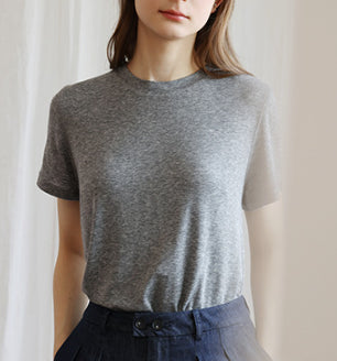 【Clearance】Cotton Gray Round Neck Solid Color Short-sleeved T-shirt-FP8083GY