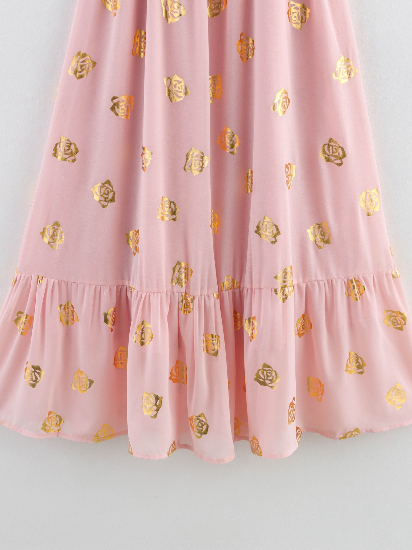2025 Summer Women's Square Neck Chiffon Gilded Long Dress-E-4171