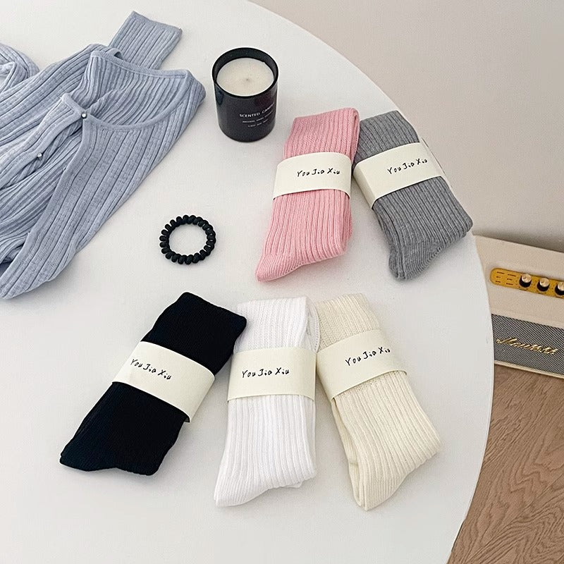 Women's Solid Color Calf Socks Thick Stitch Pile Socks