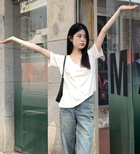 2025 Summer Thin Short-sleeved T-shirt White Women's Top-SPF-238