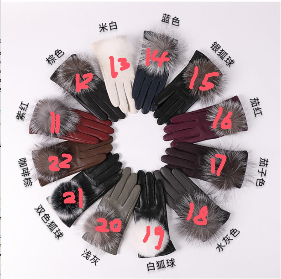 Autumn and Winter Warm Fleece Outdoor Multi-color Leather Gloves
