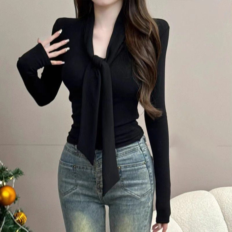 Autumn and Winter Inner Wear Brushed Plus Velvet Long-sleeve T-shirt
