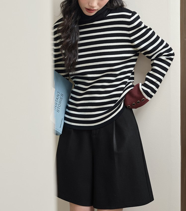 Women's High Collar Striped Bottoming Shirt