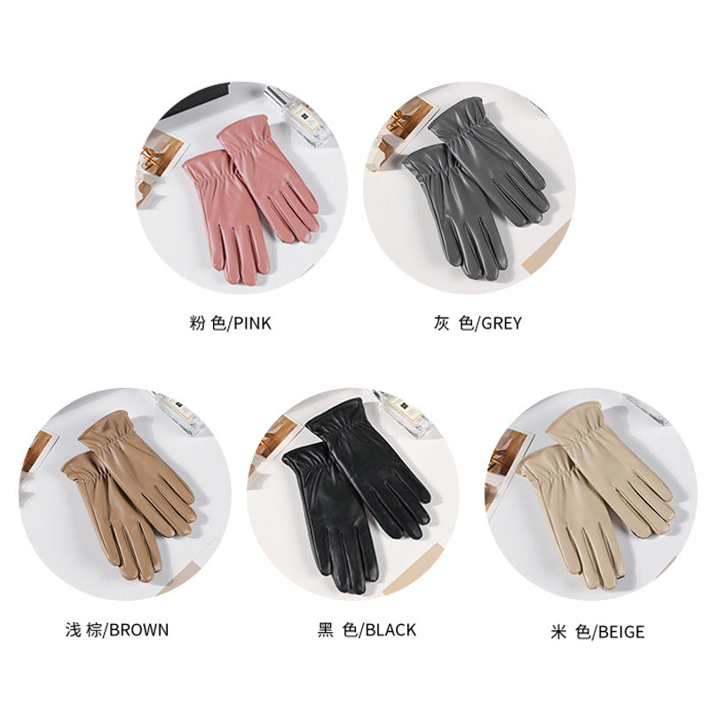 Autumn and Winter Warm Fleece Outdoor Multi-color Leather Gloves