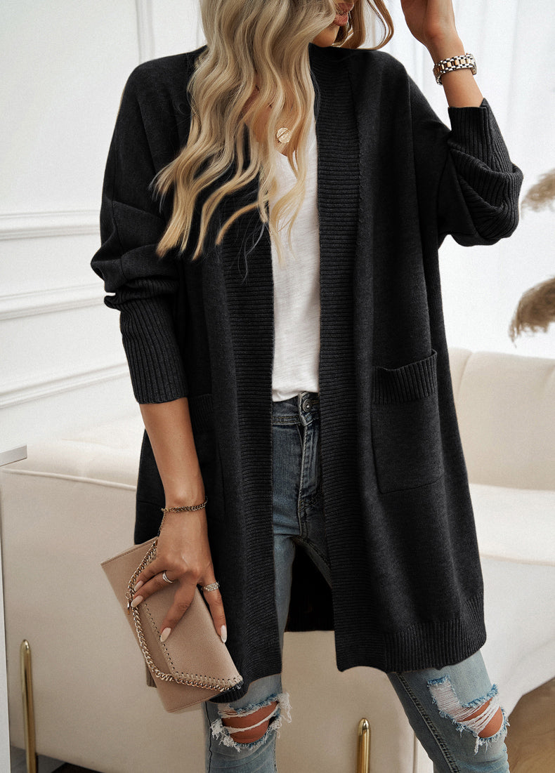 Batwing Sleeve Cardigan Solid Color Sweater Jacket
