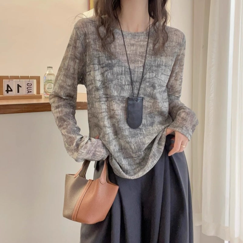 Autumn Tie-dye Casual Light Long-sleeved T-shirt-ABS2500BK