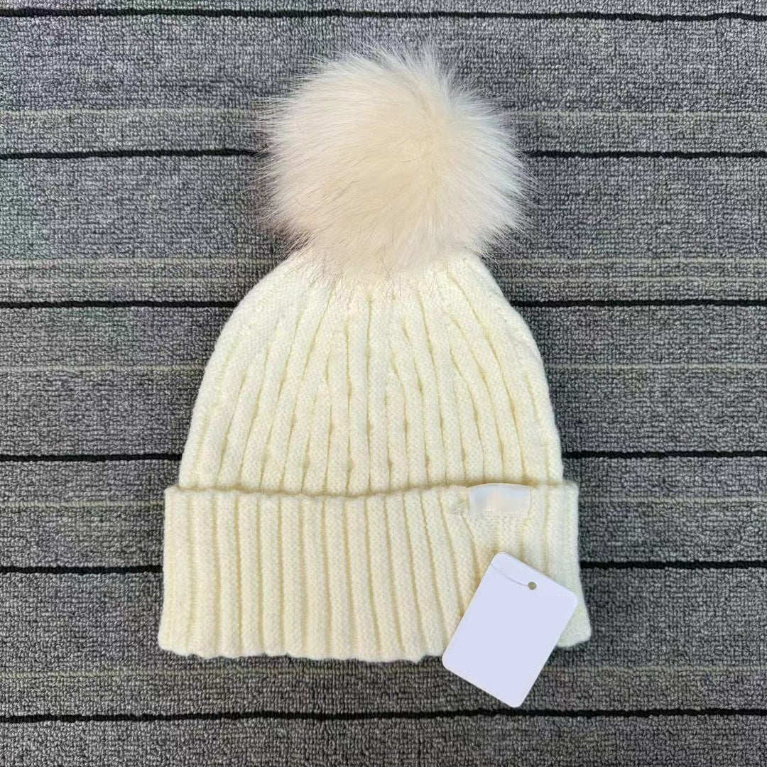 Autumn and Winter Woolen Hat with Pompom Decoration