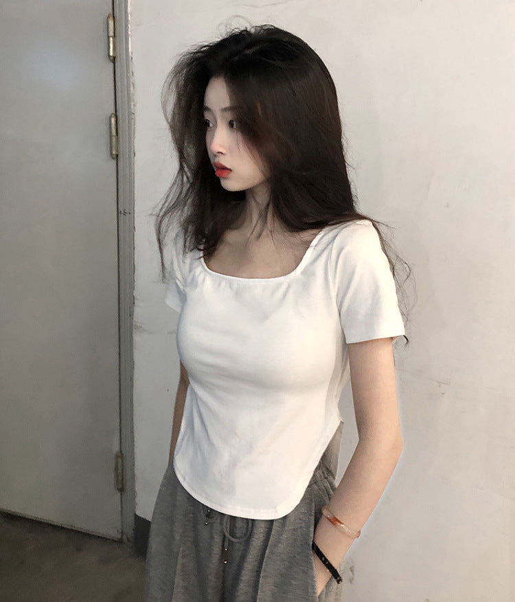 2025 Summer New Pure Large U-neck White Top-ABC29WT