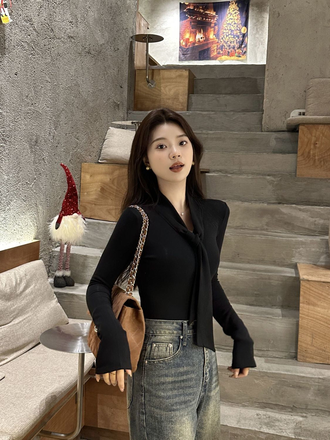 Autumn and Winter Inner Wear Brushed Plus Velvet Long-sleeve T-shirt