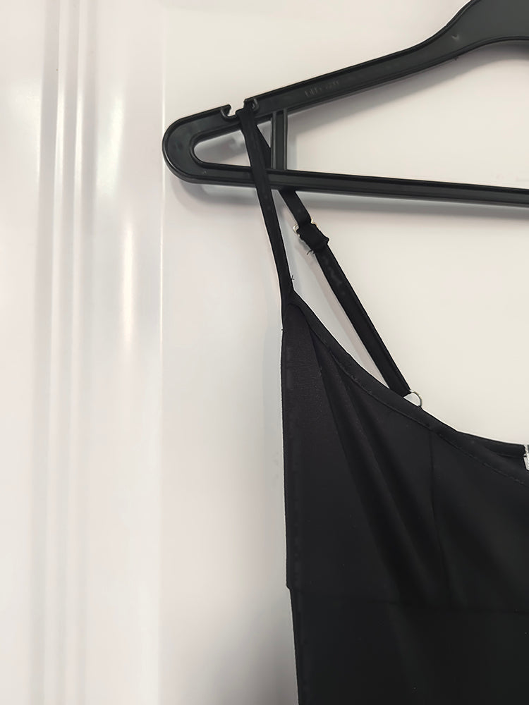Black and White Stitching Dress Women Summer Sleeveless Suspender Long Dresses-PUT-200