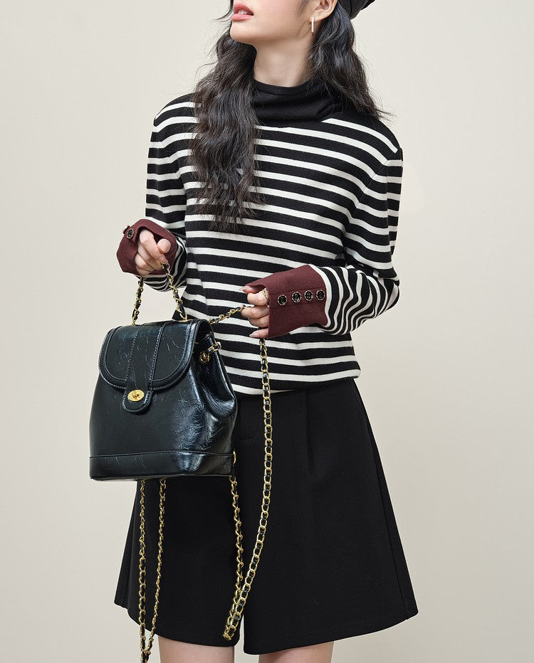 Women's High Collar Striped Bottoming Shirt