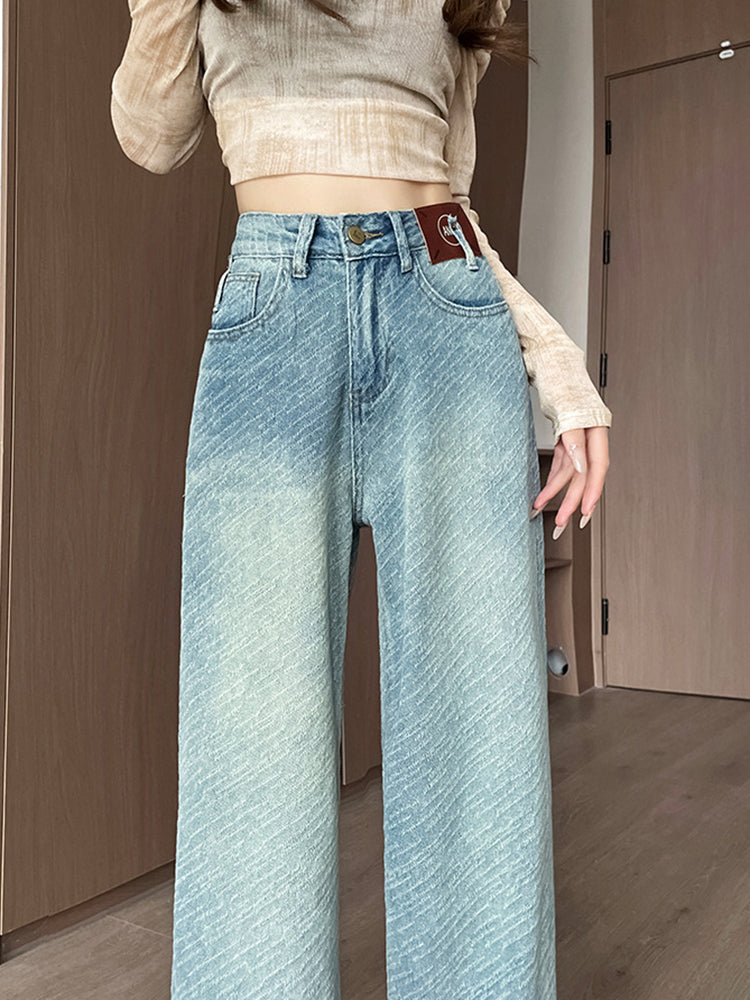 Women's Jacquard Wide-leg Jeans-ABP3003BL