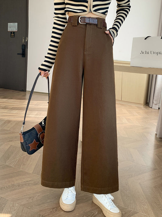 Women's High Waist Nine-point Straight Narrow Wide Leg Pants-ABP3011BK