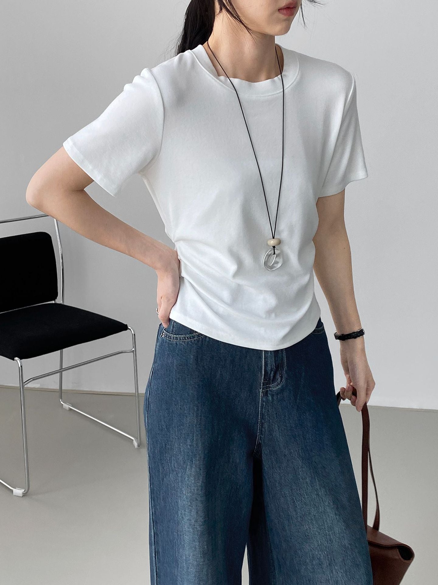 White Round Neck Short-sleeved T-shirt Summer Women's Tops-ABSPF-259