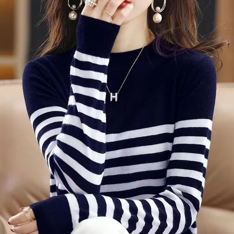 Long Sleeve Retro Striped Slim Sweater-ABS2468GN