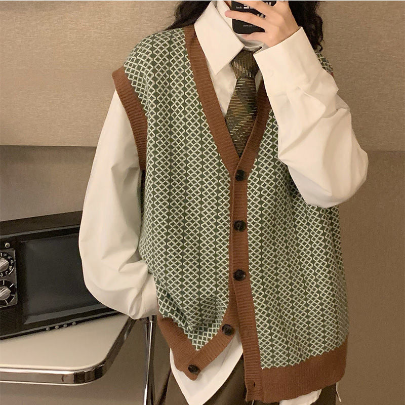 Classic Argyle Pattern Knitted Vest Sweater-ABS2429GN