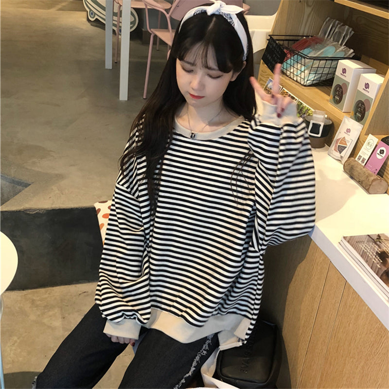 Loose Thin Casual Striped Sweatshirt-ABS2407DBL