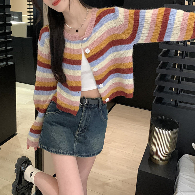 Long Sleeve Retro Striped Slim Sweater-ABS2416LD